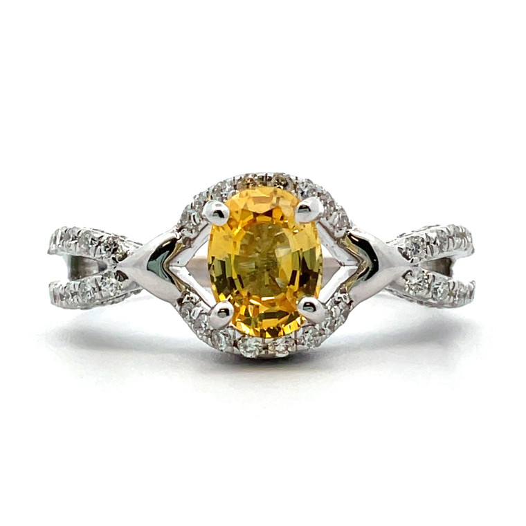 18K W Gold Yellow Sapphire 1.19ct With Diamonds .66tw Ring Size 7