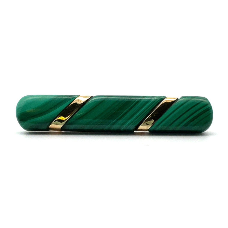 14K Yellow Gold Malachite Brooch Pin