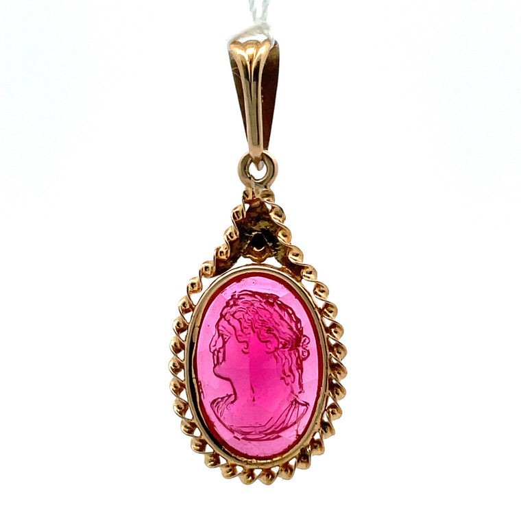 10K Yellow Gold Red Stone Cameo Pendant