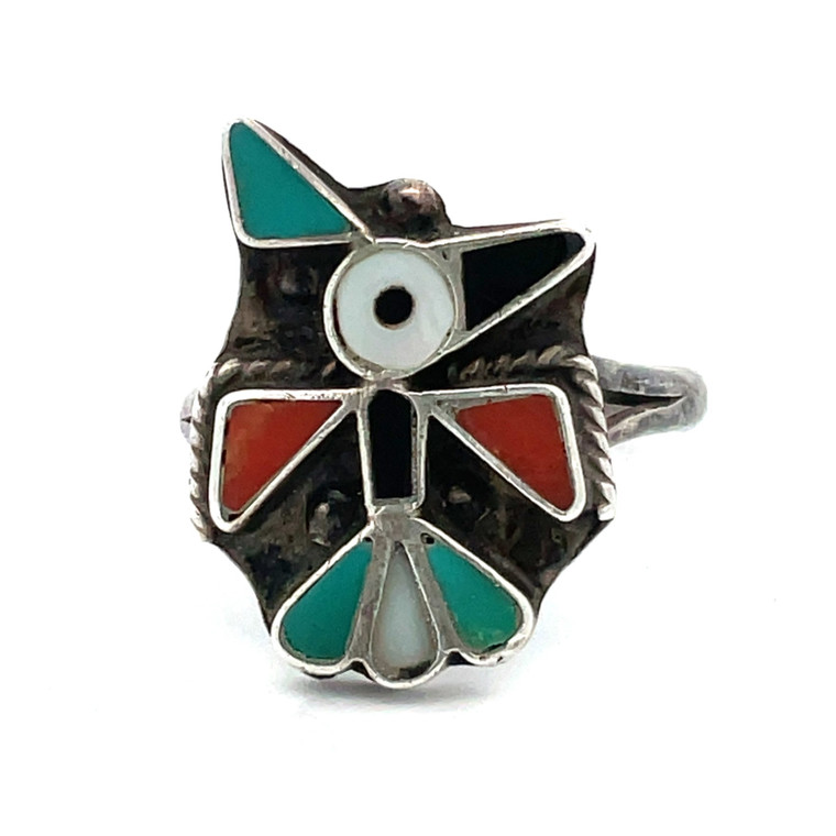 Sterling Silver Zuni Peyote Thunderbird Ring Size 7.5