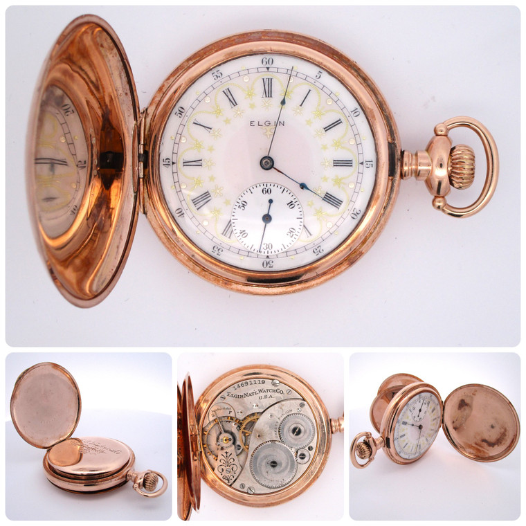 Vintage 1910 Elgin Painted Dial Pocket Watch 12s 7j Grade 301 GF (B18433 EH)