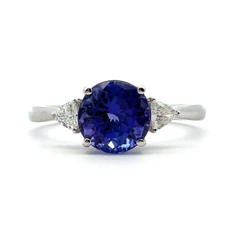 Platinum AAAA Tanzanite AP 1.90 CT With Trillion Cut Diamond Accents Ring Size 7