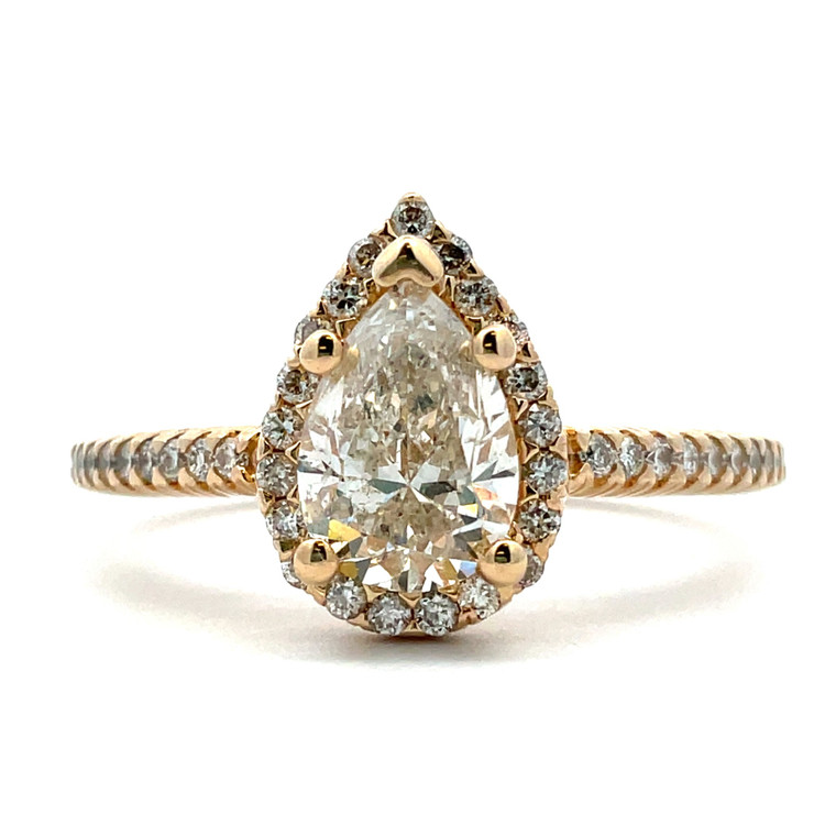 14K Y Gold Diamond AP 1 CT Pear Cut Halo  Engagement Ring Size 6.75