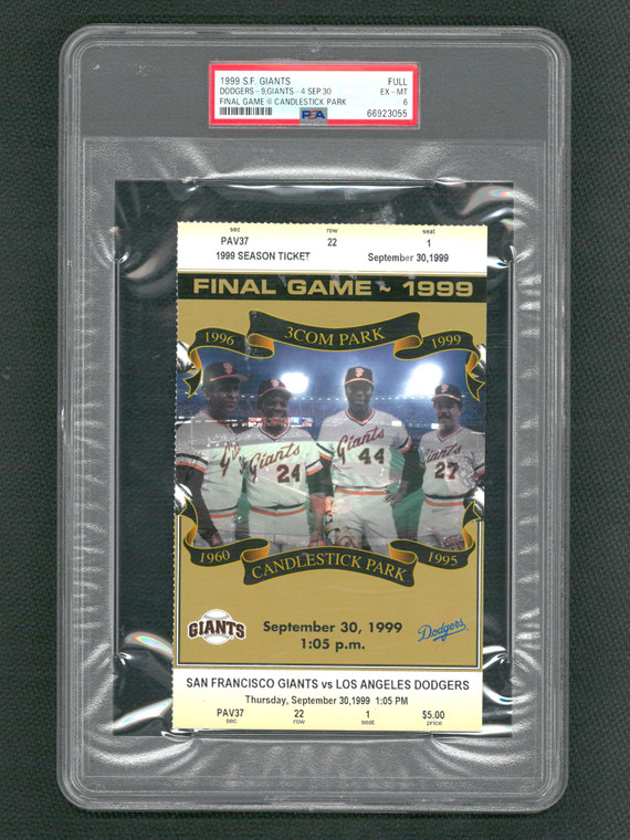1999 San Francisco Giants Final Game At Candlestick Park Ticket Stub PSA 6 (5004129 EH)