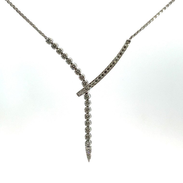 14K White Gold Approx 1 1/2 CTTW Diamond Lariat Necklace 19"