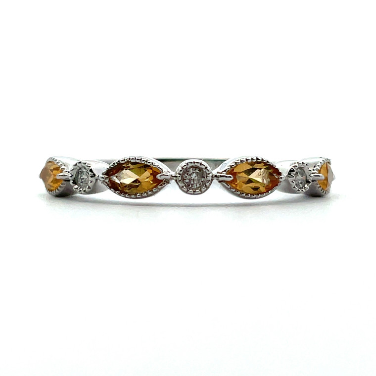 10K White Gold Citrine with Diamond Accents November Birthstone Stackable Ring Size 7