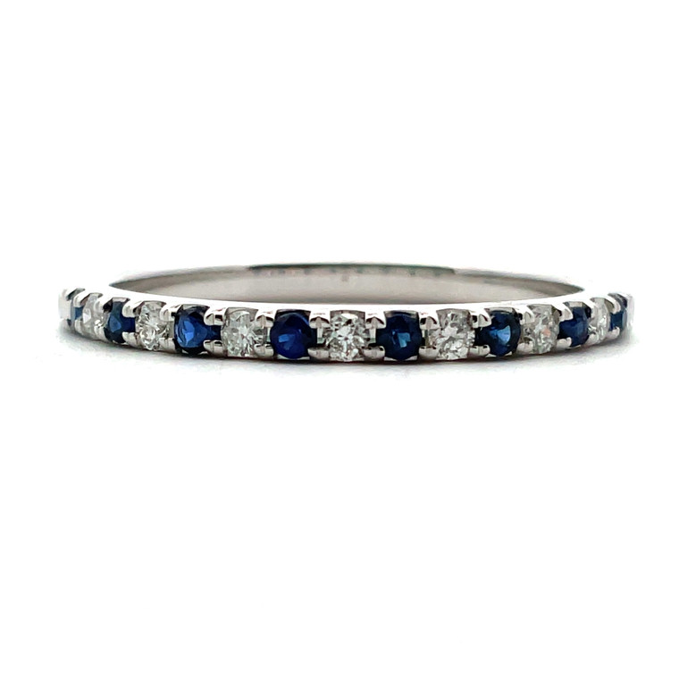 10k White Gold Sapphire & Diamond September Birthstone Stackable Band Ring Size 7