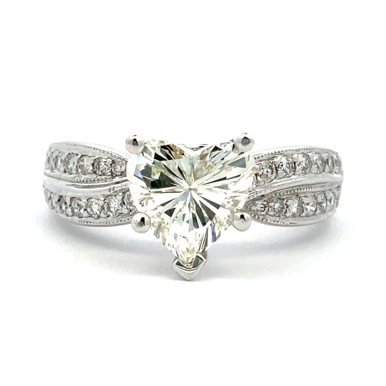 14K White Gold GIA Cert Heart Brilliant 1.72ct Diamond Engagement Ring Size 7.5