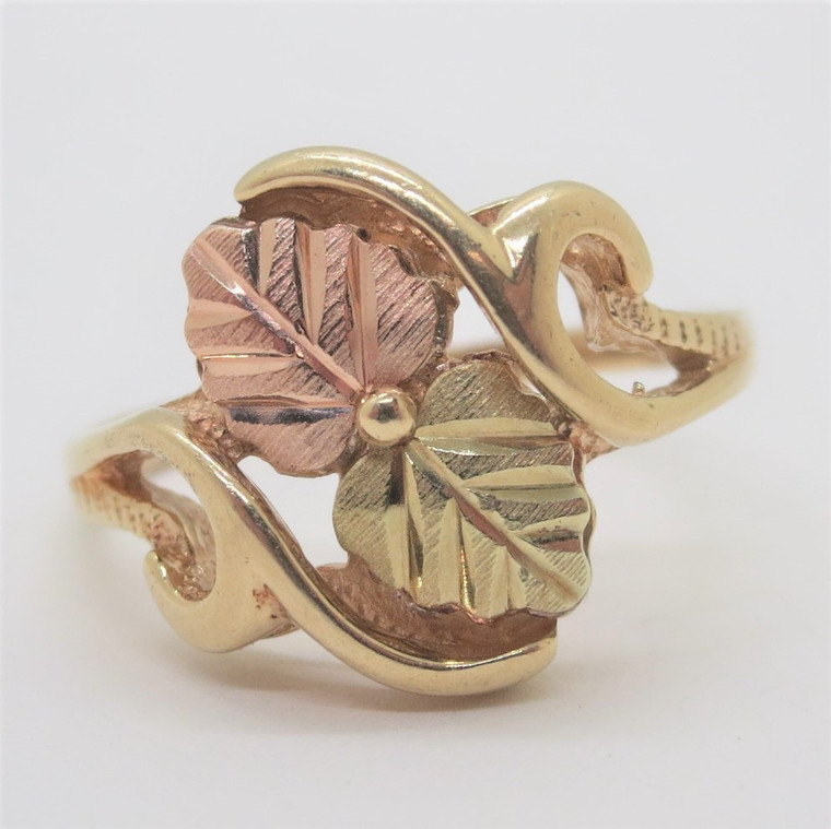 10k Yellow & Black Hills Gold CCO Coleman 2 Leaves Bypass Band Ring Size 7 3/4