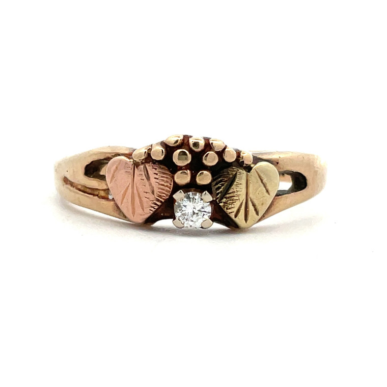 10K Yellow Gold Single Stone Grapes and Leaves Black Hills Gold Ring Size 6