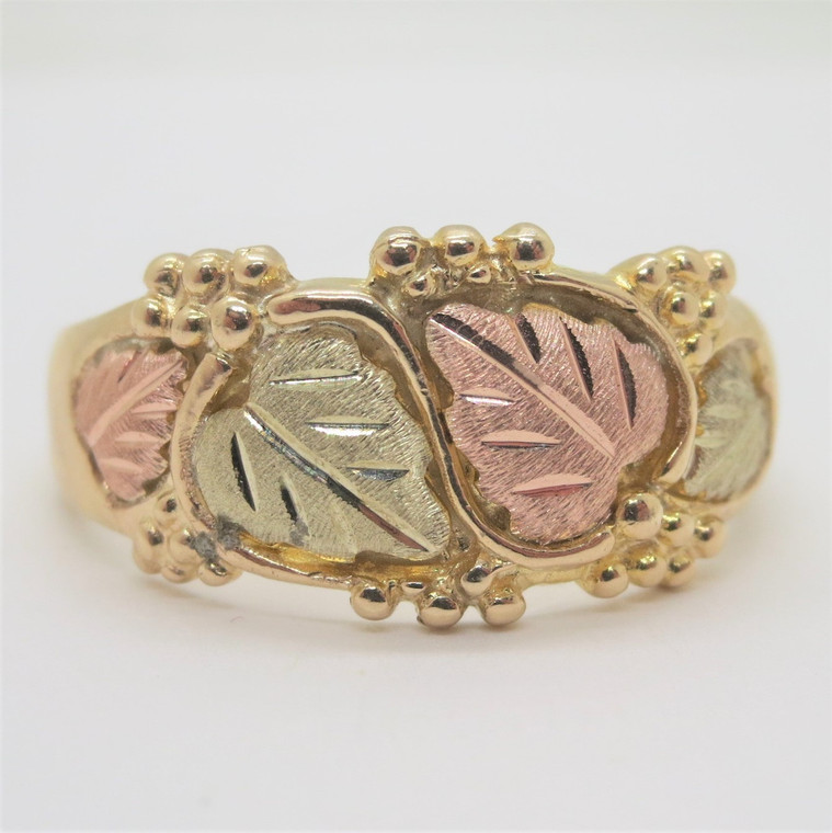 10k Yellow & Black Hills Gold CDI Signed 2-Tone Leaves Grapes Band Ring Sz 11.5