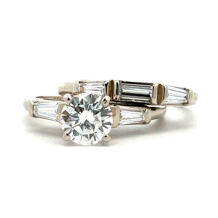 14K White Gold GIA Cert .78ct Round Brilliant Diamond Engagement Ring Wedding Band Set Size 5.5