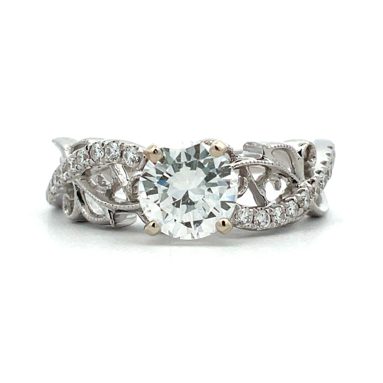 John Bagley 14K White Gold GIA Cert .85ct Round Brilliant Diamond Floral Design Engagement Ring Size 7