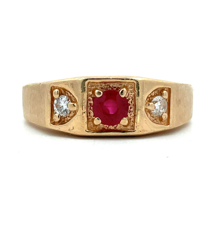 14k Yellow Gold Ruby and Diamond Ring Size 14
