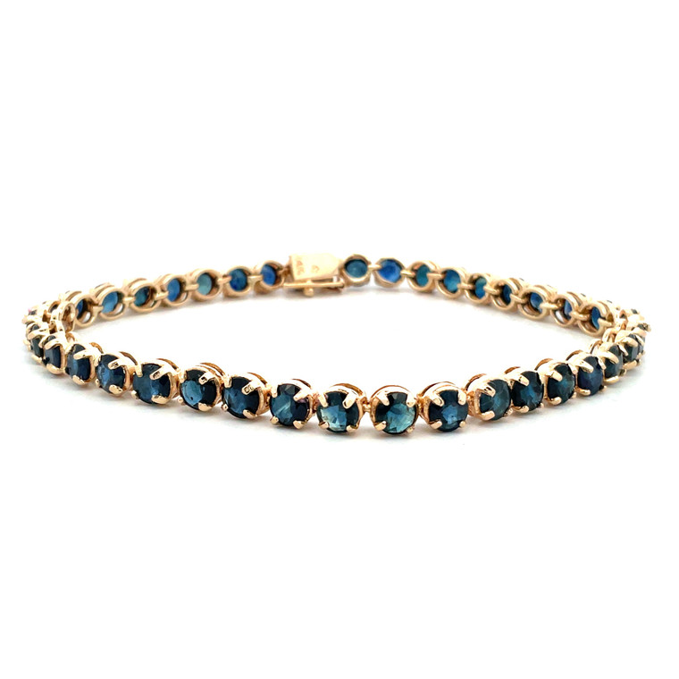 14K Yellow Gold Round Sapphire Tennis Bracelet 7"