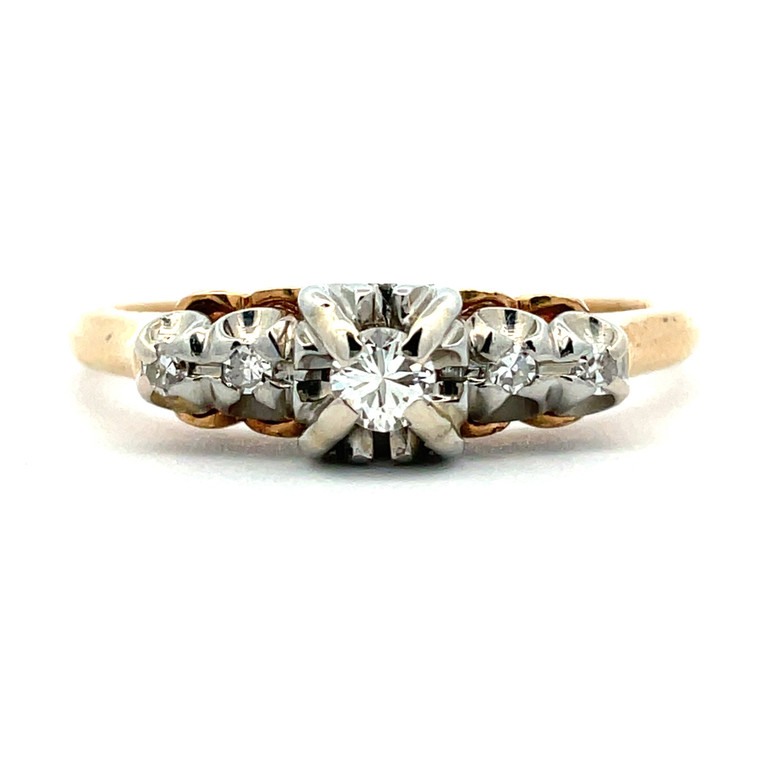 Vintage 14k-18k Yellow Gold  Approx .07ct Round Brilliant Cut Diamond Ring Size 7 1/2