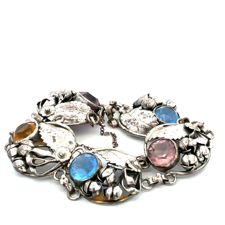 Sterling Silver Hobe Floral Multi-Gem Linking Bracelet