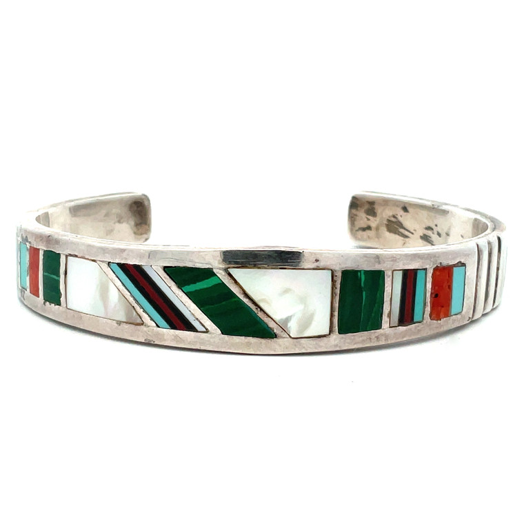 JRB Zuni Sterling Silver Multi-Stone Inlay Cuff Bracelet