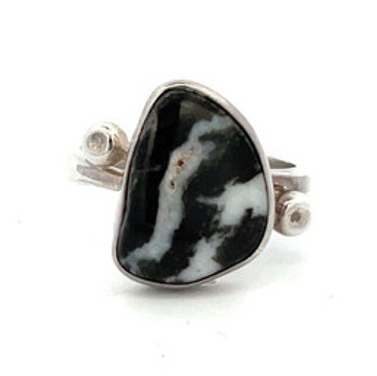 Sterling Silver Unique Zebra Jasper Ring Size 9.75