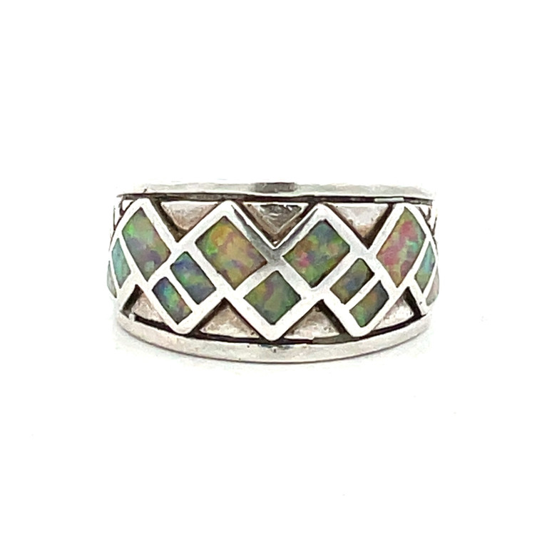 Sterling Silver and 14K Gold Inlay Fire Opal Zigzag Ring Size 8.5