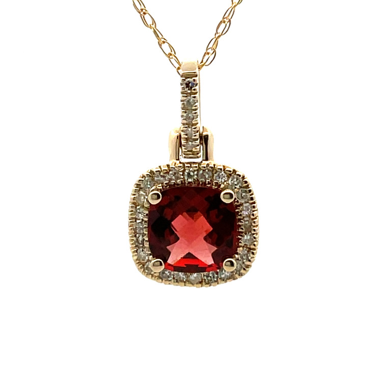 14K Y Gold Garnet and Diamond Accent Necklace 18"
