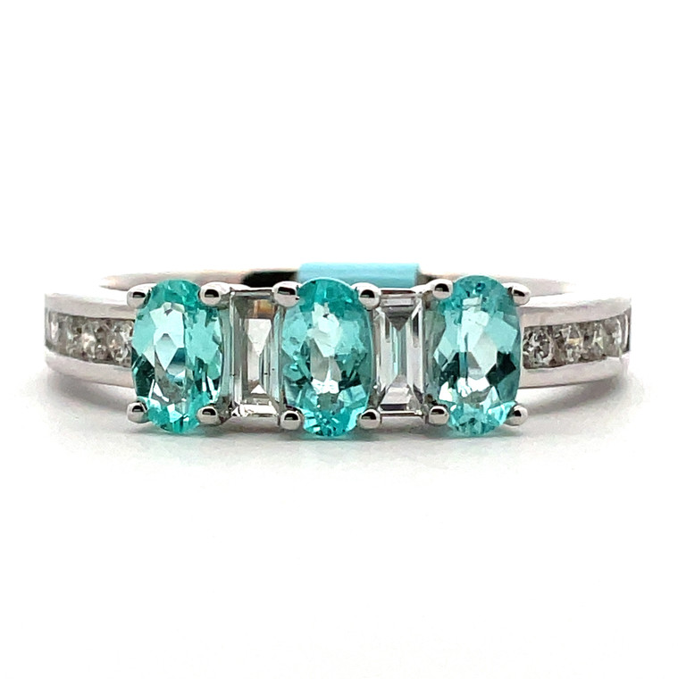 18K W Gold Mark Henry .71CT Three Stone Tourmaline with 0.29CT Diamond Accents Ring Size 7