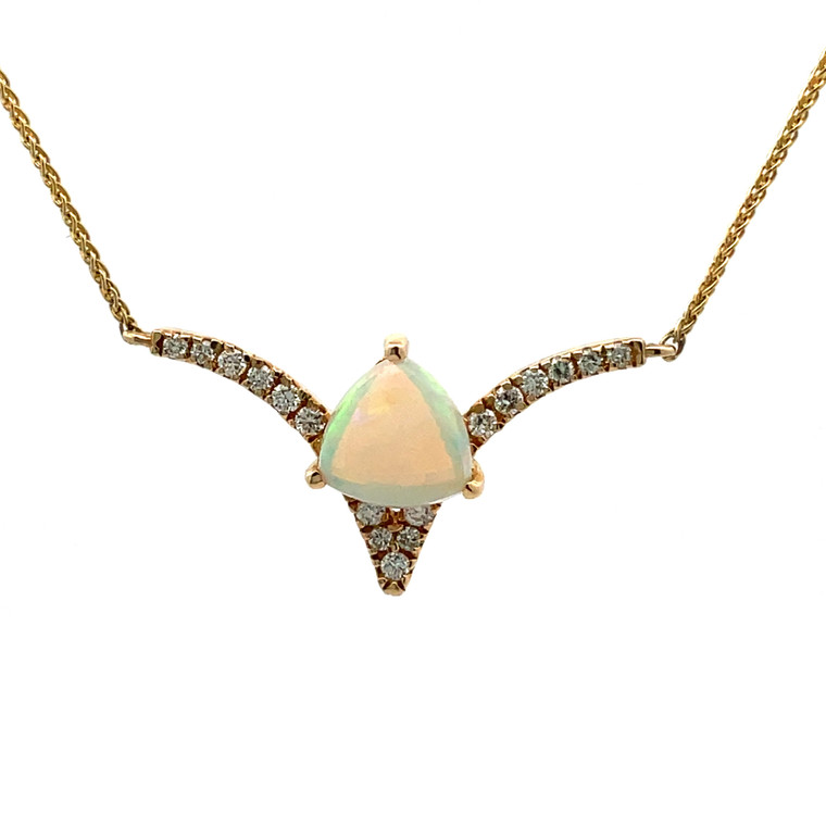 14K Y Gold Opal V-design Diamond Necklace 18"