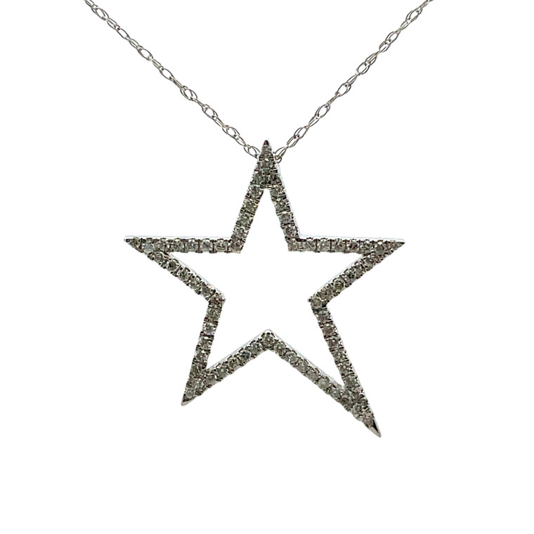 14K W Gold Open Star Diamond Necklace 18"