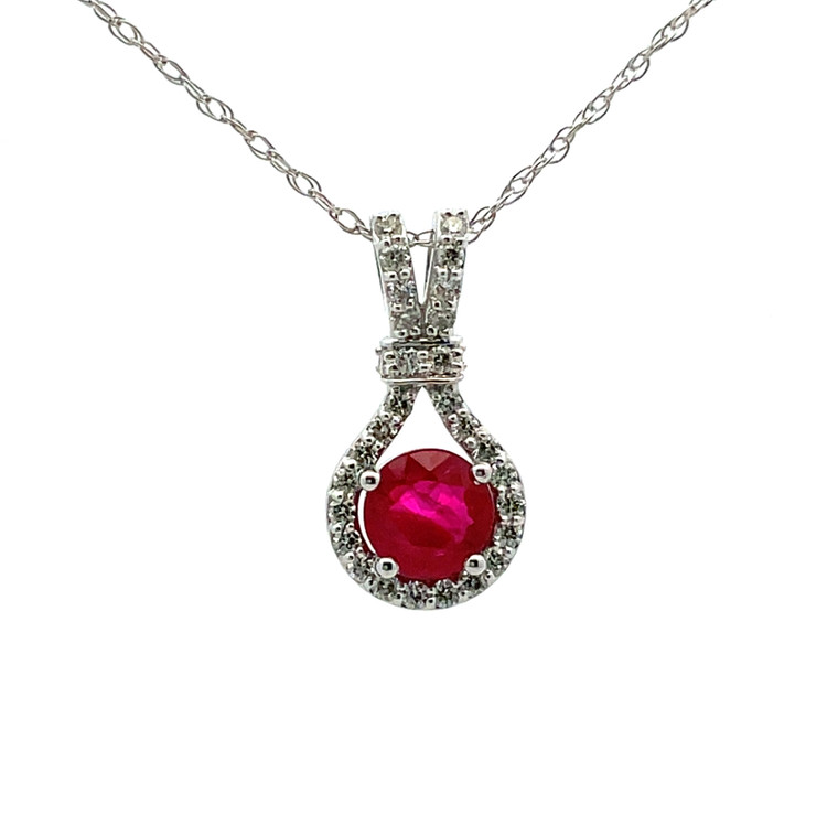 14K White Gold 0.96ct Ruby with Diamond Accent Necklace 18"