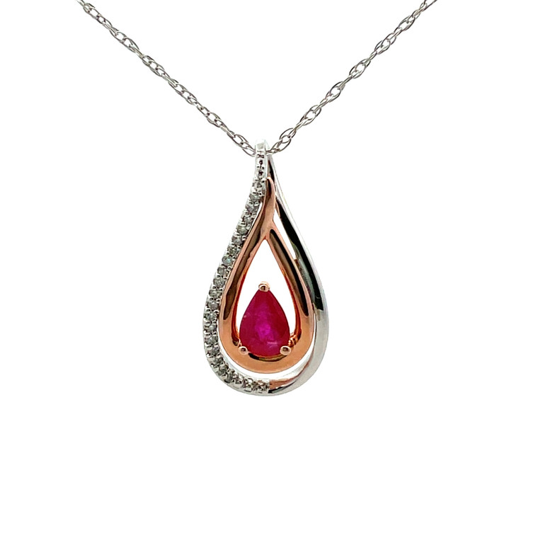 14K Two Toned Gold Ruby with Diamond Accent Necklace 18" 14K Two Toned Gold Ruby with Diamond Accent Necklace 18"