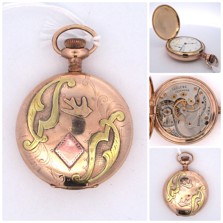 Antique Elgin 1908 Grade 295 15j 6s Pocket Watch - Multicolor GF Case (B23007 EH)