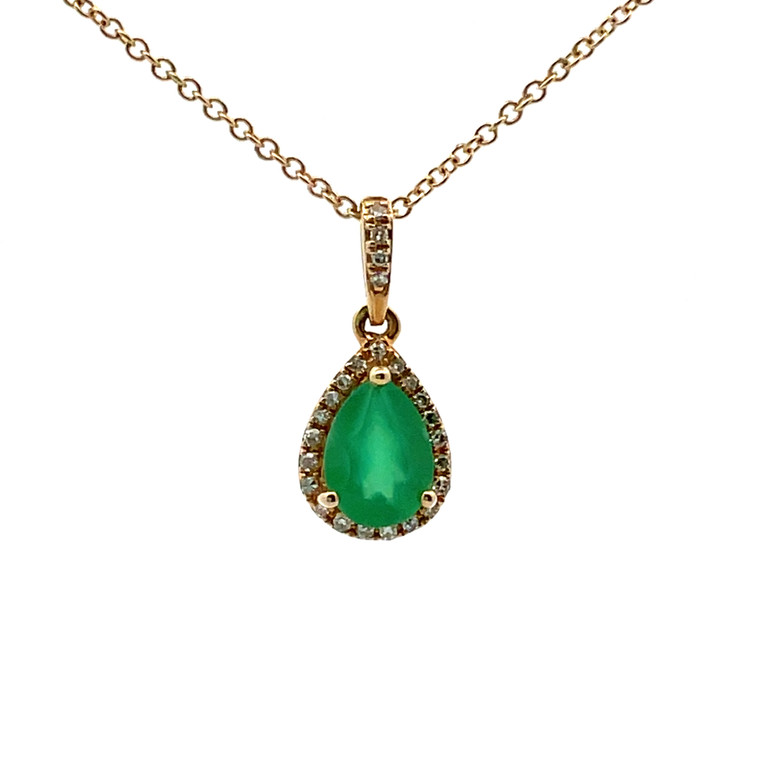 14K Yellow Gold Green Agate with Diamond Accent Necklace 16"