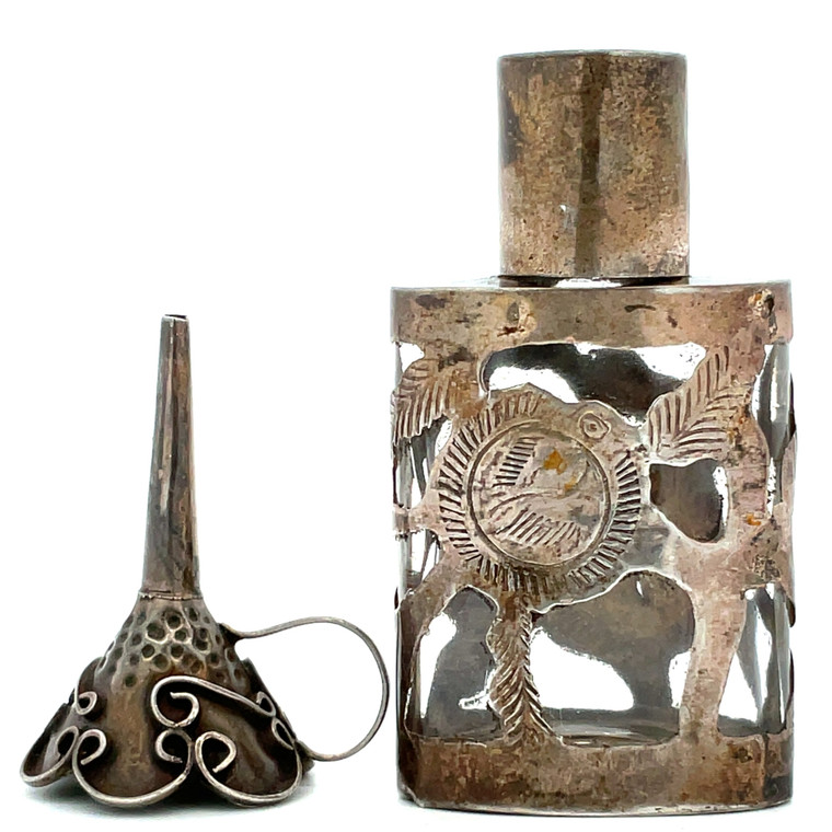 Mexico Sterling Silver Vintage Filigree Perfume Bottle with Funnel