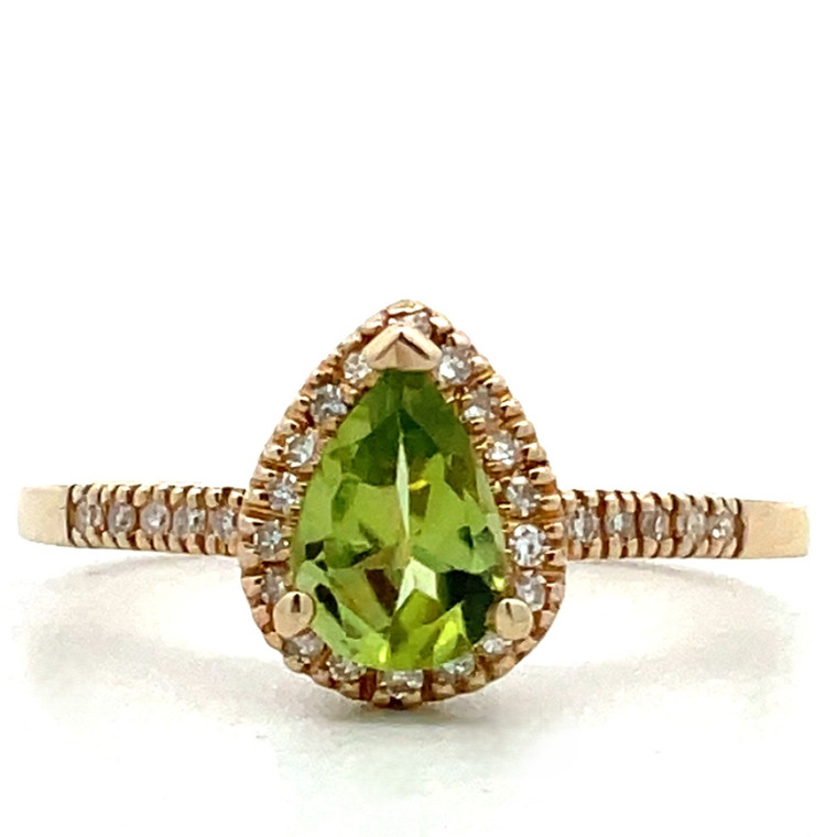 14k Gold Approx .17tdw Teardrop Peridot Ring Size 6.75