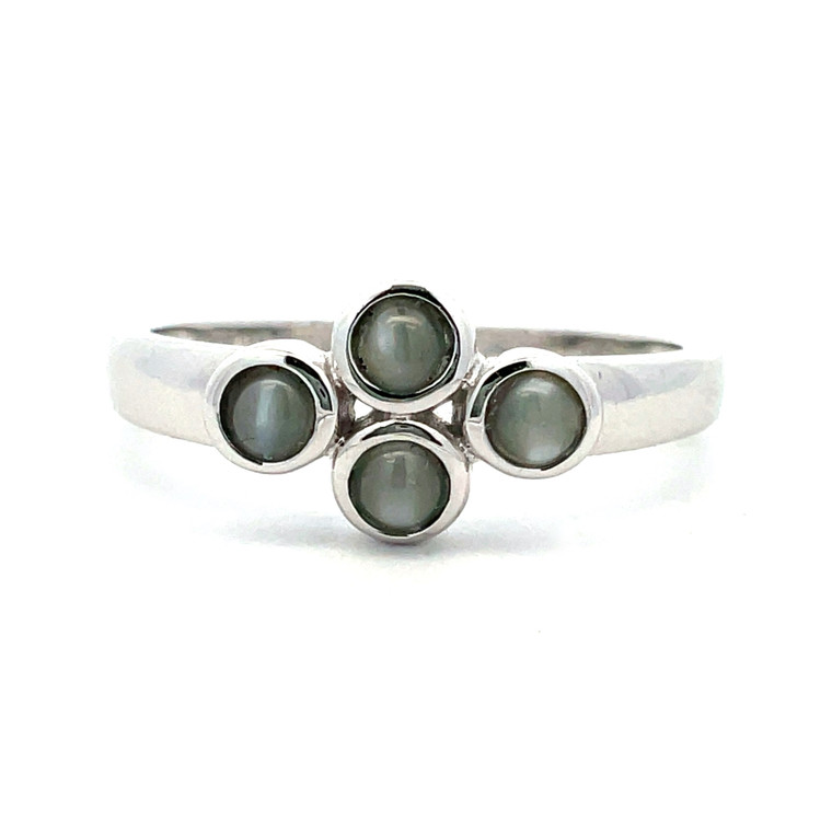 14K White Gold Four Stone Cabochon .72cttw Alexandrite Cat's Eye Ring Size 7