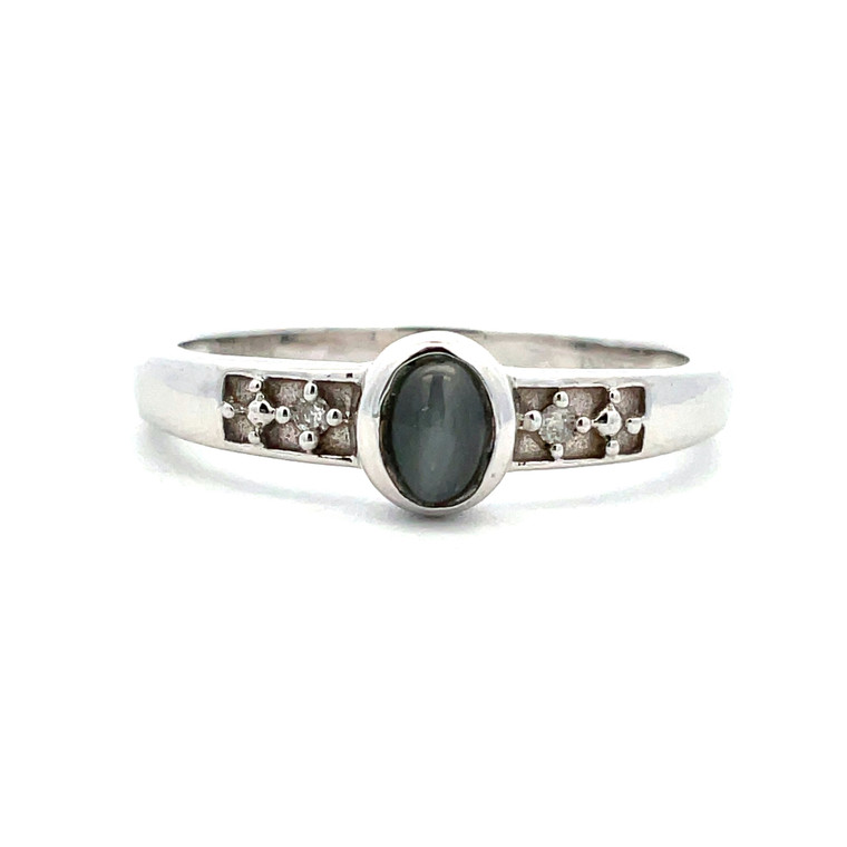 14K White Gold Cabochon .3ct Cat's Eye Alexandrite with .02cttw Diamond Accents Ring Size 7