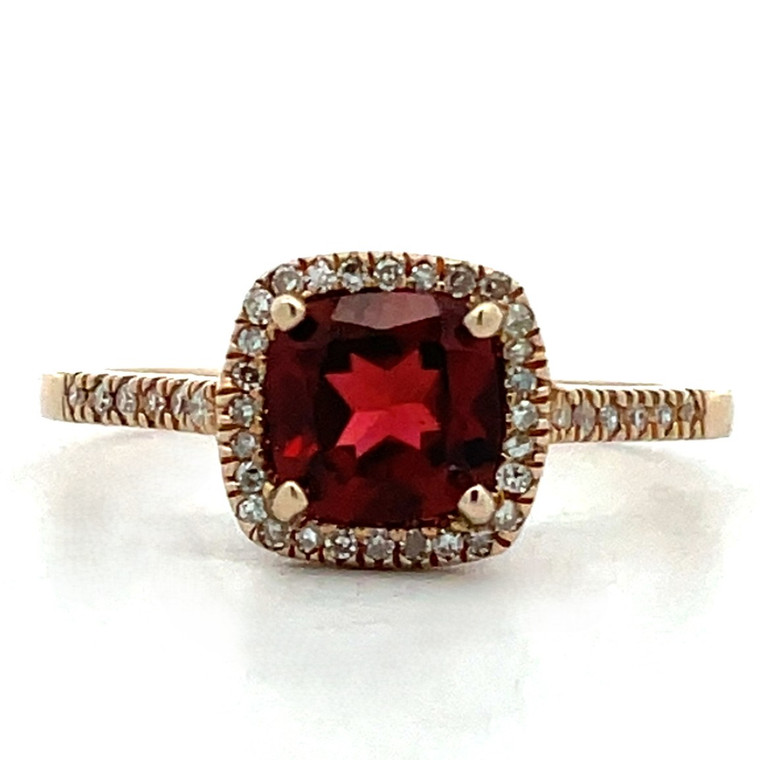 10K Gold Approx. .13 Diamond Accented Square Garnet Ring Size 7