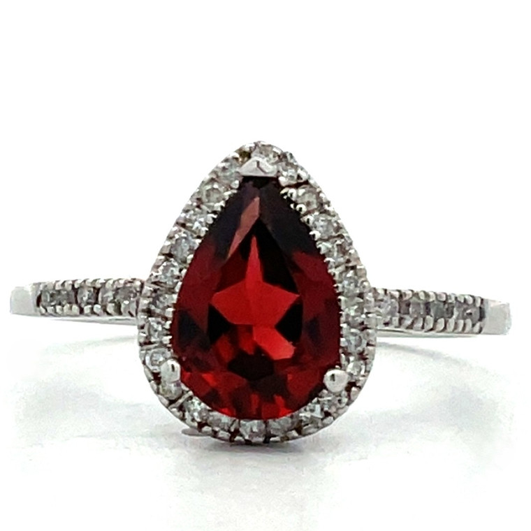 10K White Gold Approx. .12 Diamond Accented Pear Garnet Ring Size 6.75