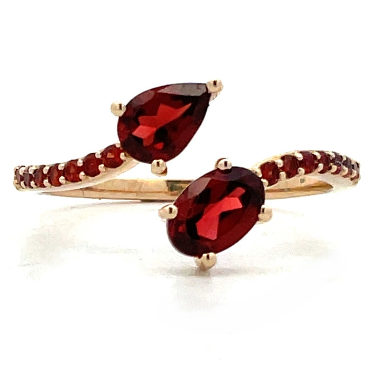 14K Gold Garnet Accented Oval and Pear Shaped Garnet Wrap Around Ring Approx. Size 7.25