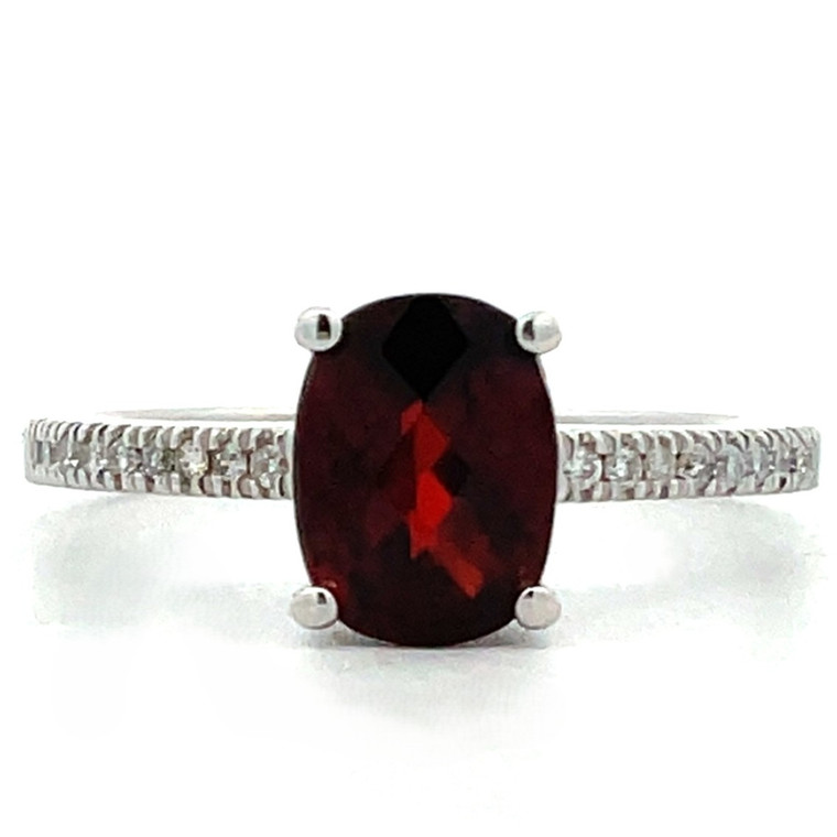 10K White Gold Approx. .08 TDW Diamond Accented Rectangular Garnet Ring Size 6.75