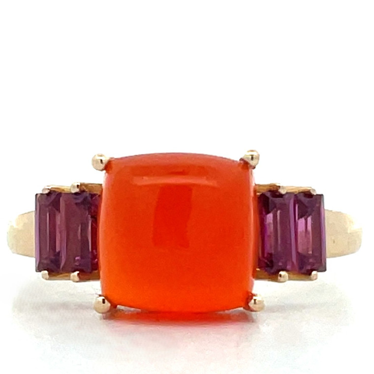 14K Gold Rhodolite Garnet Accented Square Carnelian Ring Size 7
