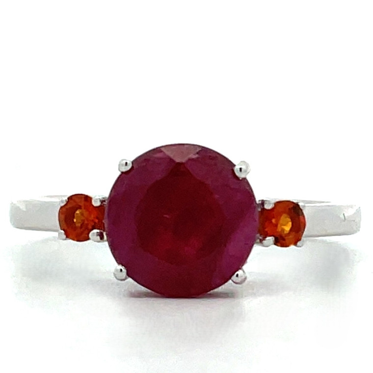 14K White Gold Mandarin Garnet Accented Circle Ruby Ring Size 7