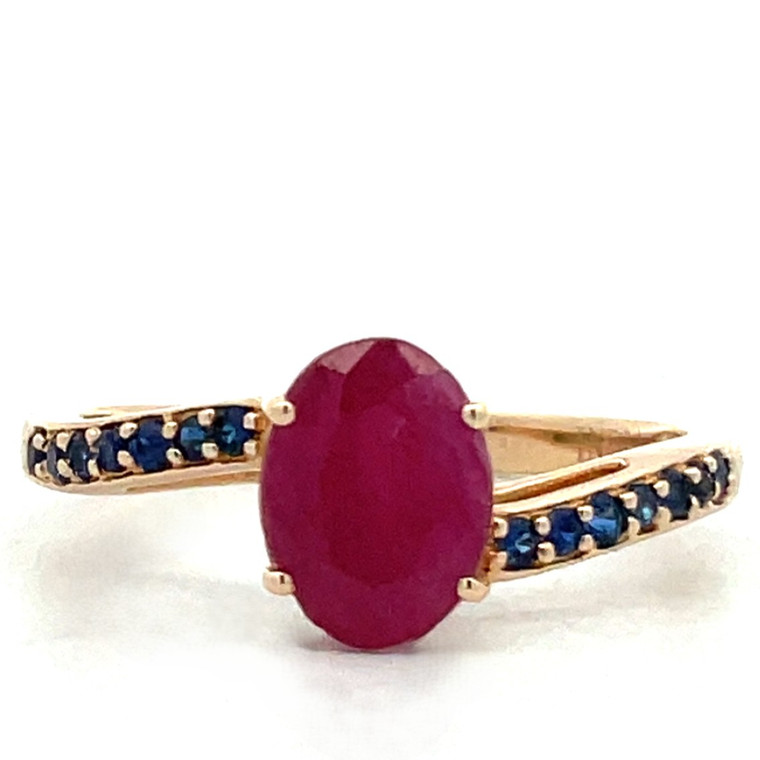14K Gold Sapphire Accented Oval Ruby Ring Size 7