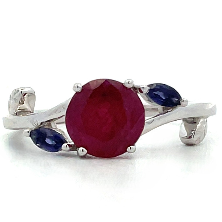 14K White Gold Iolite Accented Circle Ruby Ring Size 7