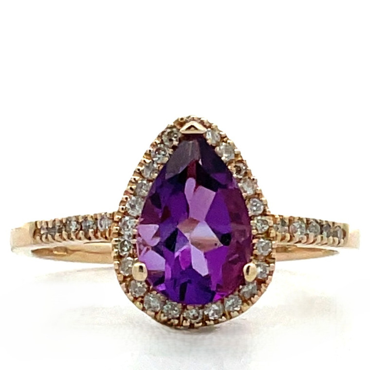 10K Gold Approx. .12 TDW Diamond Accented Pear Amethyst Ring Size 7