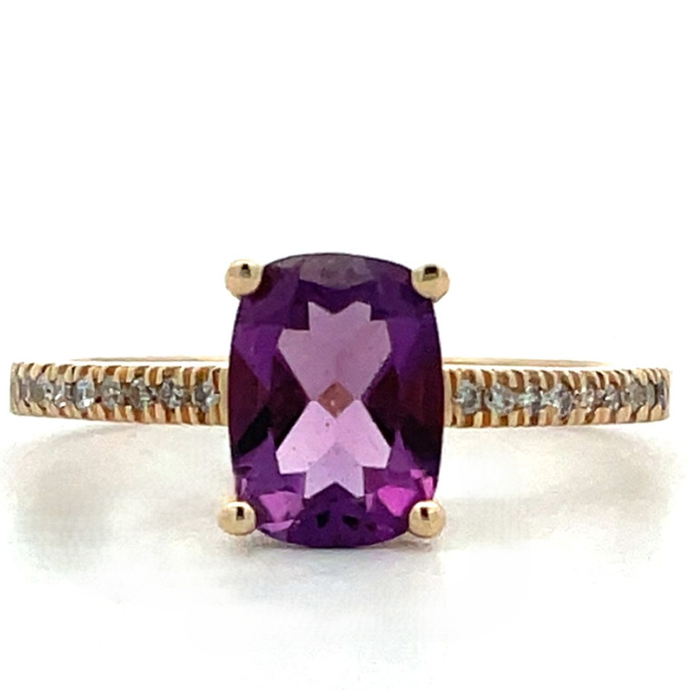 10K Gold Approx. .08 TDW Diamond Accented Rectangle Amethyst Ring Size 6.75