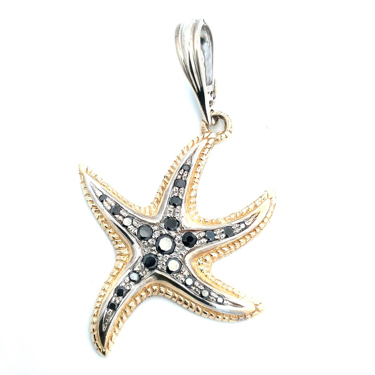 14K Two Tone Gold Round Black Diamonds Starfish Enhancer Pendant