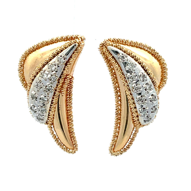14K Two Tone Gold Approx .25cttw Diamond Accent Wing Earrings