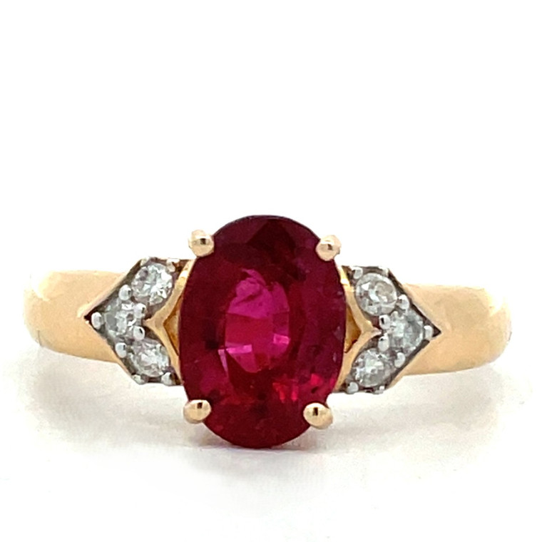 14K Gold Approx. .13 TDW Diamond Accented Oval Rubellite Ring Size 7