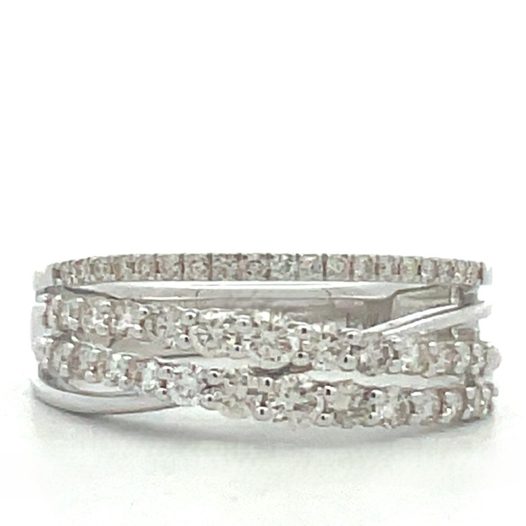 14K White Gold 4 Bands Crisscross .70 Diamond TDW Ring Size 7